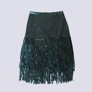 Alice + Olivia Teal Fringe Midi Skirt